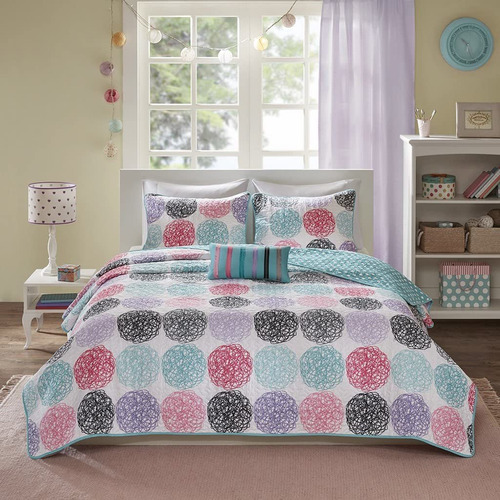  Carly Twintwin Xl Girls Quilt Bedding Set  Teal, Purpl...