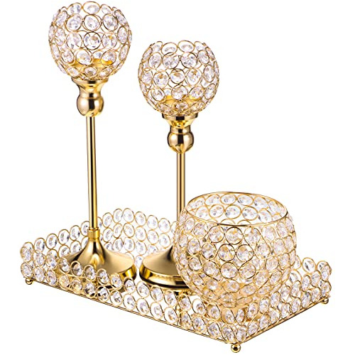 Candelabros Bandeja Bowl De Cristal Y Metal  Set 4u