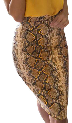 Falda Moderna Con Estampado De Serpiente, Cintura Alta, Lápi