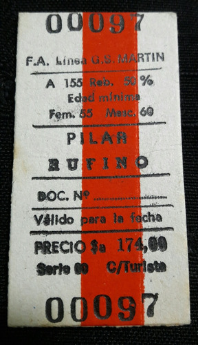 Boleto De Ferrocarril San Martin De Pilar A Rufino