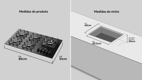 Cooktop 5 Bocas Mesa De Vidro A Gás Dako Diplomata Bivolt