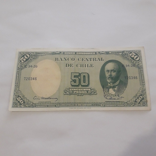 Billete De Chile Sin Sircular De 50 Pesos Casi Nuevo 