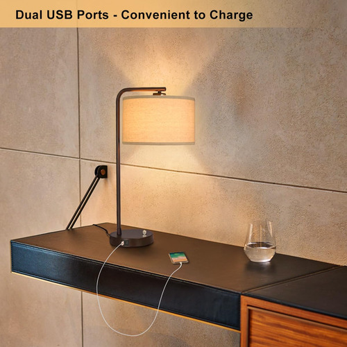 Juego De 2 Lámparas De Mesa Regulables Con Puertos Usb
