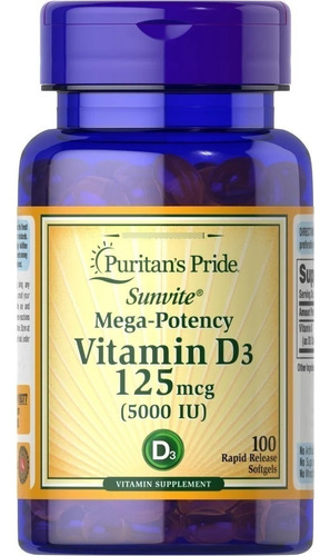 Vitamina D-3 Mega Potency 5000 Ui 100ct, Puritan Pride