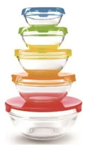 Set 5 Bowl Vidrio Con Tapa Multicolor