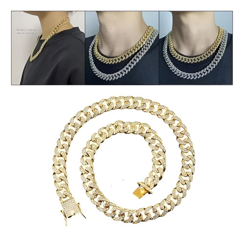 Collar Cadena Cubana Hip Hop Mujer Hombre Miami Oro Plata