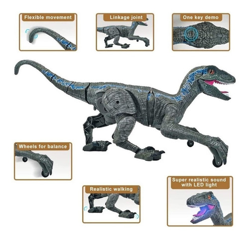 Dinossauro Com Controle Brinquedo Velociraptor Luz Som T-rex