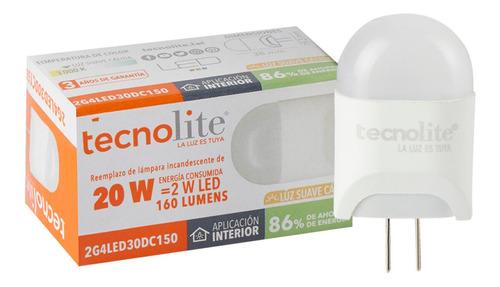 Foco Led Mini Blanco 2w 3000k 150° G4 160lm 12v Tecnolite