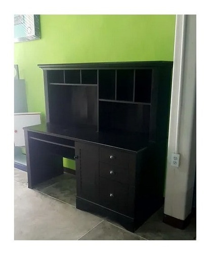 Multimueble Con Escritorio En Color Negro Con Porta Teclado