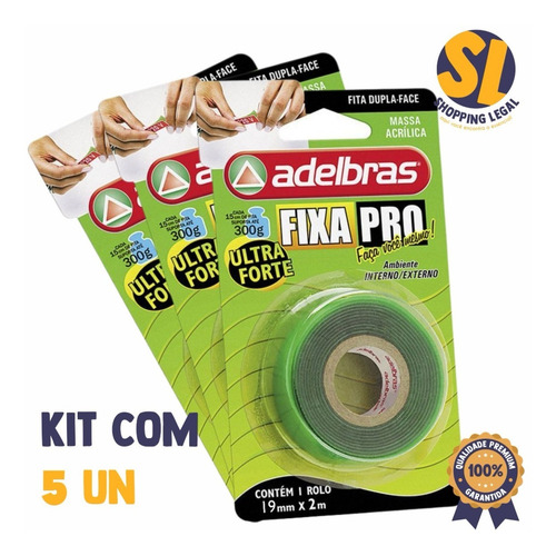 Imagem 2 de 5 de Fita Dupla Face 200 Fixa Pro 19mmx2m - Adelbrás - Kit 5 Unid