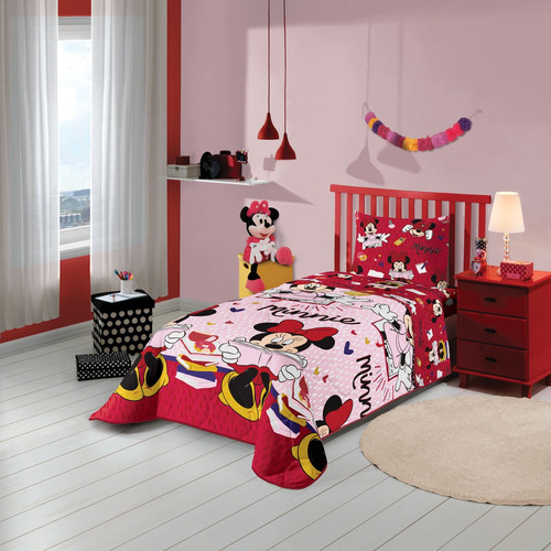 Edredom Infantil Menina Minnie Microfibra Licenciado Luxo Cor Rosa Desenho Do Tecido Minnie Mouse