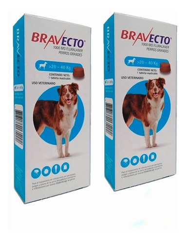 Antipulgas Antigarrapas Bravecto 1000 Mg 20-40 Kg Pack X2