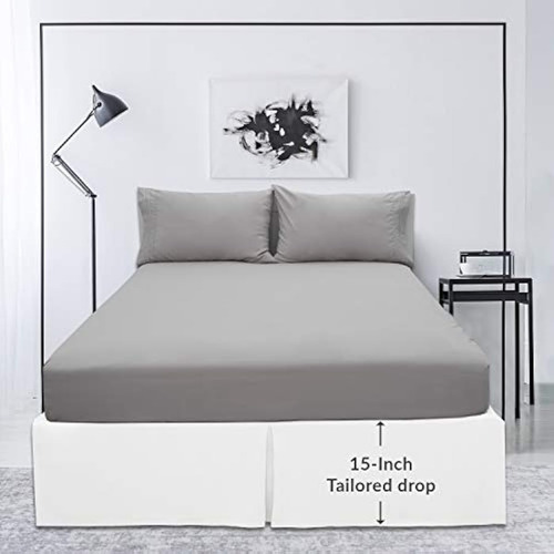 Falda Para Cama Plisada Tamaño King De Microfibra Blanco