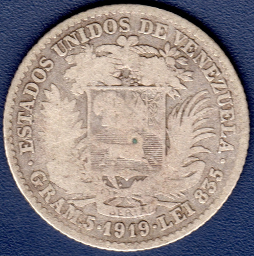 Moneda De Plata De 1 Bolívar De 1919