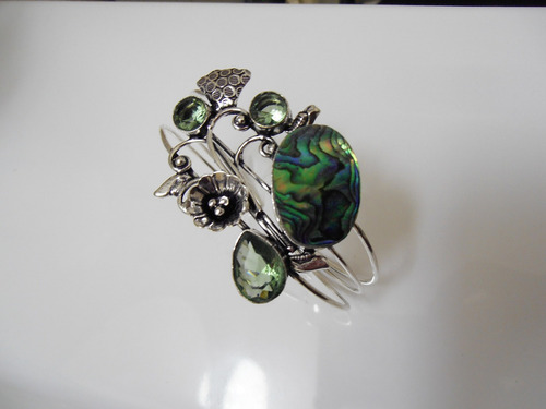 Pulsera Ajustable Con Concha De Abulón, Bañada En Plata 925