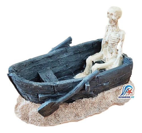 Adorno Barco Con Esqueleto Humano. Decoración Pecera Acuario