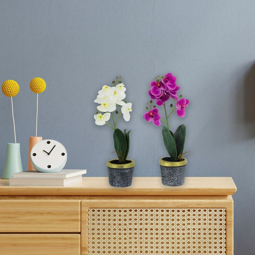 Imagen 2 de 8 de Maceta Decorativa Plantas Y Flores Artificiales Orquideas