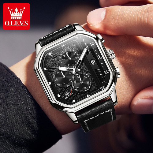 Reloj Olevs Luminous Square Con Calendario Cronógrafo