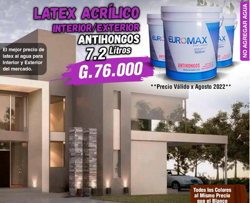 Imagen 1 de 2 de Latex Acrilico Euromax Int-ext De 7,2 Litros.
