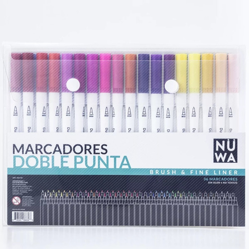 Marcadores Nuwa Doble Punta Brush Fine X 36 Unidades