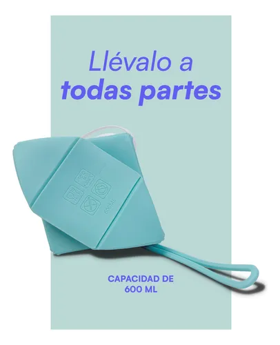 Botella De Agua Genérica Térmica De Silicona Plegable Portátil 600ml Color Azul Claro
