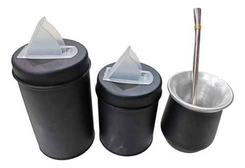 Set Matero Completo Con Yerbero, Azucarera, Mate Y Bombilla Negro