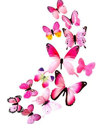 12 Mariposas En 3d Con Adhesivo Decoracion  Rosado