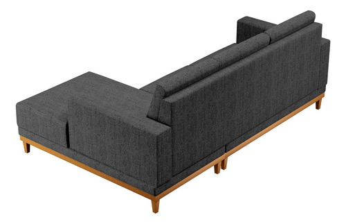 Sofá Kayrós 200cm 3lcom Chaise Esquerdo Linho Chumbo Cor Cinza Desenho do tecido Liso