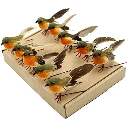 Plumas Artificiales Robin Bird Ornamento Árbol De Navi...