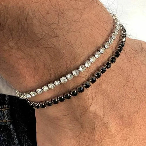 Pulseira Bracelete Luxo De Zircônia Cravejada Antialérgico Comprimento 17 Cm Cor Preto Diâmetro 5.6 Cm