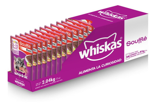 Imagen 2 de 5 de Whiskas, Alimento Gatitos,soufflé De Res, 24 Uds 85g C/u
