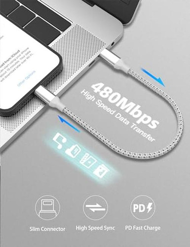 Cable Corto De 1 Pie Usb C A Lightning, [certificado Mfi De