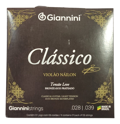 Corda Giannini P/ Violão Nylon Clássico Tensão Leve Genwpl