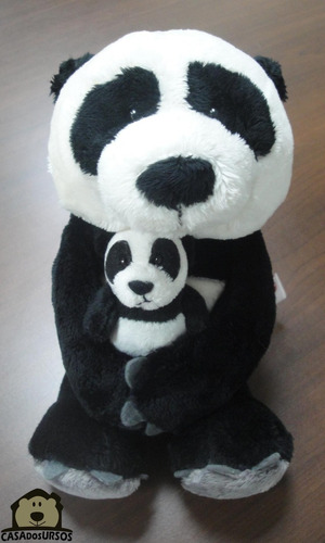 Urso Panda Sentado 25cm Com Filho 8cm - Pelúcia Antialergica