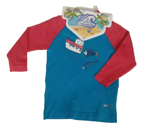 Playera Acuática Manga Larga Niño Motion Pro Azul Rey/rojo 