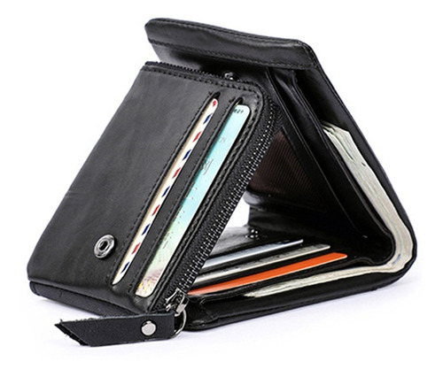 Caballero Cartera Piel Genuina Contacts Billetera Trifold