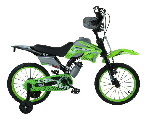 Bicicleta cross infantil Lamborghini Cross R16 M frenos v-brakes color verde con ruedas de entrenamiento  