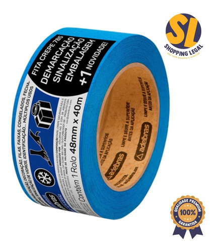 Imagem 2 de 5 de Fita Crepe Demarcação 785 Azul 48mm X 40m Adelbras