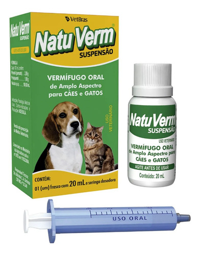 Vermífugo Natuverm Em Suspensão Oral Para Cães E Gatos 20ml