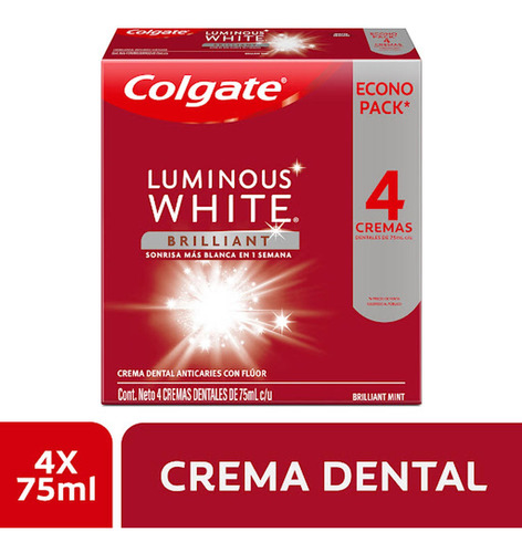 Crema Dental Colgate Luminous White Brilliant 4 X 75 Ml