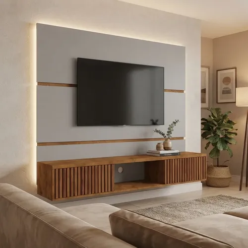 Painel Tv 65 Polegadas Bechara Âmbar Moderno 2 Portas Design