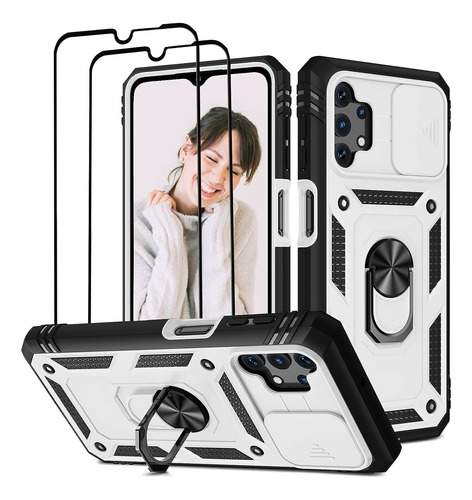 Funda Para Samsung Galaxy A32 5g - Blanca/negra + Vidrios