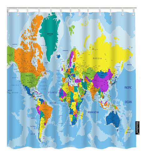 World Map Shower Curtain Set Geography Global Map Count...