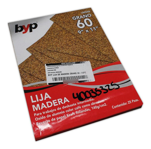 Pack 25 Lijas De Madera 9''x11'' Grano 60 Byp