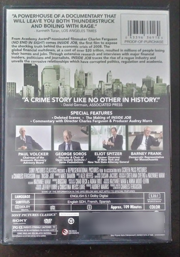 Inside Job / Trabajo Confidencial Dvd Original (Usado)