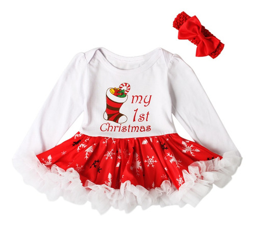 Vestido Estampado De Calcetines Navideños Para Niñas