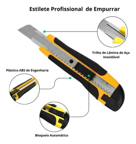 Estilete Profissional Emborrachado Com Trava Refil 3 Lâminas