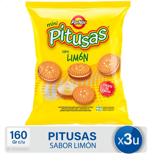 Galletitas Pitusas Sabor Limon Mini Galletas Parnor Pack X3