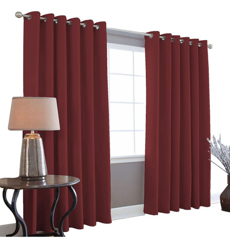 Cortinas Blackout Melocotton - Color VINO - 275cm de Ancho X 215cm de Alto En 2 Páneles - Aislamiento Térmico , Reduce el Ruido Exterior , Cortinas Opacas con Ojales , Lavable en Casa