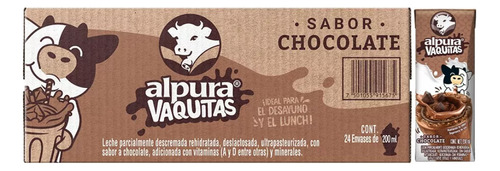 Alpura leche sabor a chocolate pack x 24 vaquitas 200ml cada una